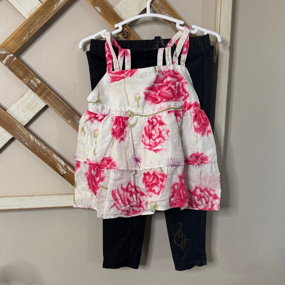 Floral Pink and Black Kids Matching Set